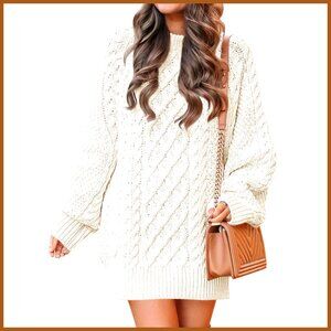 Oversized Cable Knit Sweater Dress Long Sleeve Mini Pullover